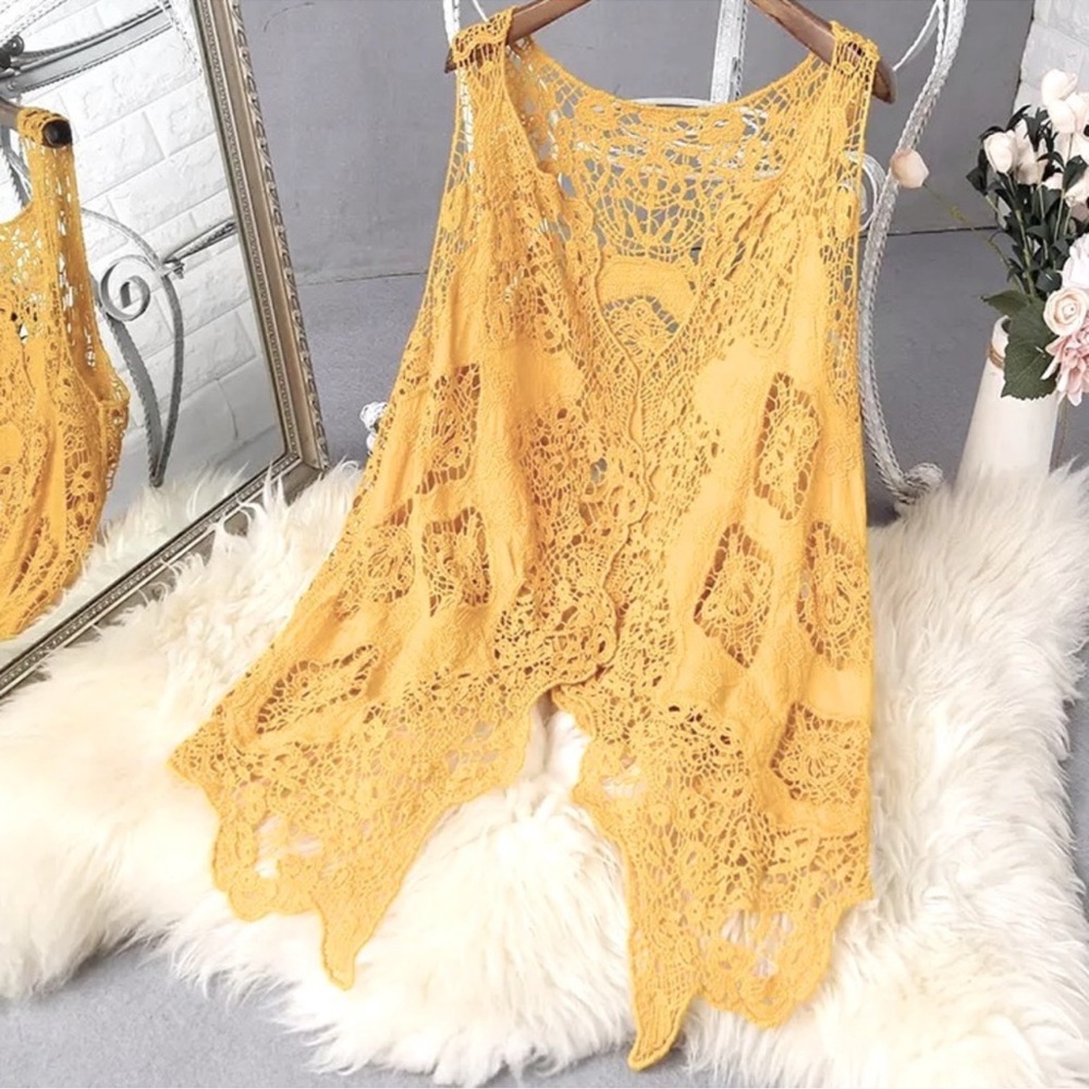 Yellow Crochet Lace Vest